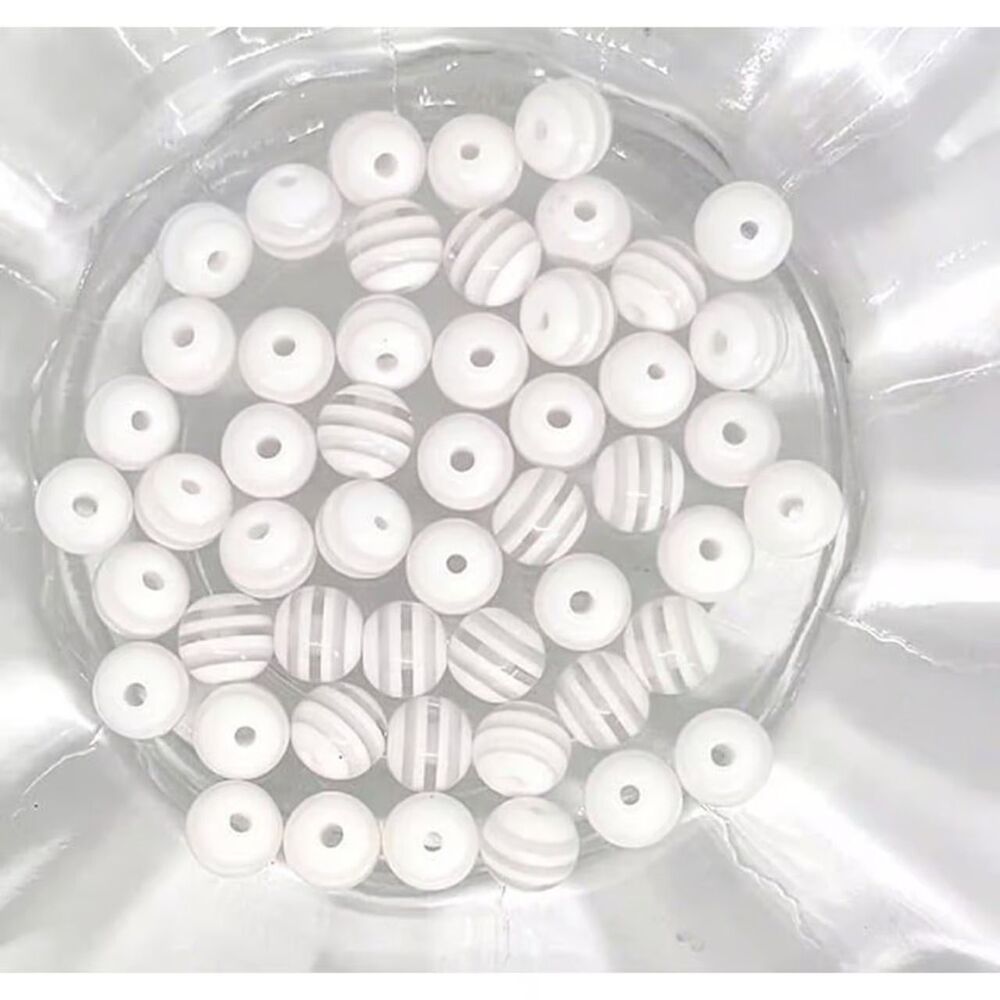 50pcs Beads for Jewelry #21305 White Acrylic Striped Beads